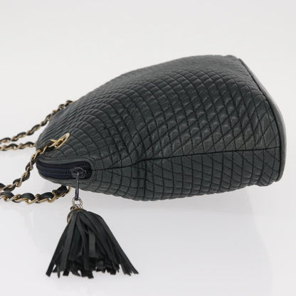 Bally Vintage Chain Shoulder Bag Quilted Leather, NAVY, LEATHER, Shoulder bag