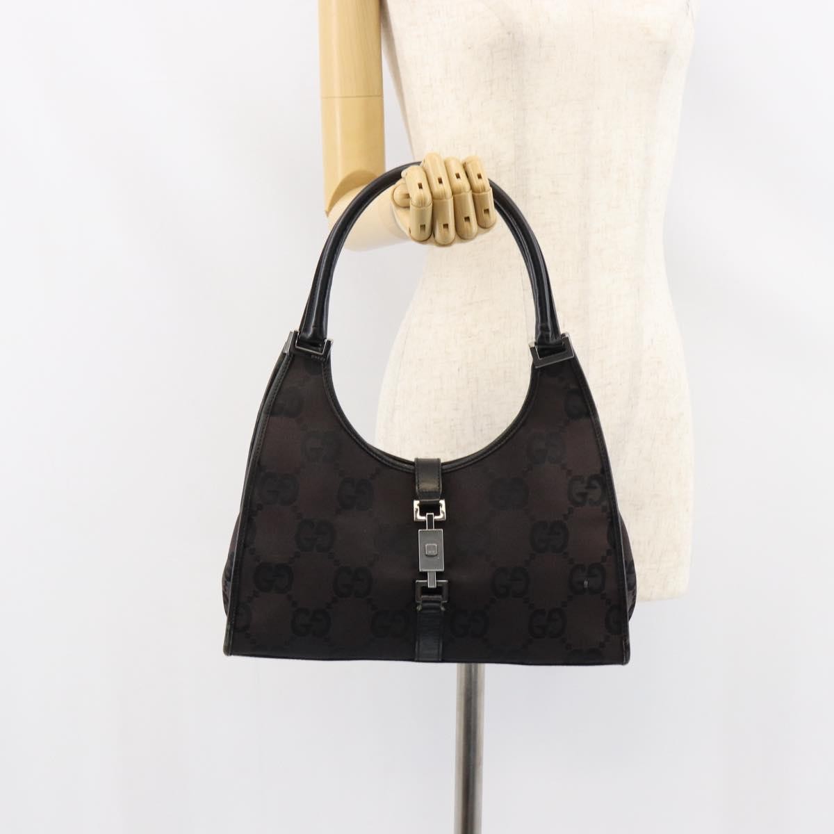 Gucci Vintage Jackie Handbag Canvas, BLACK, CANVAS, Handbag