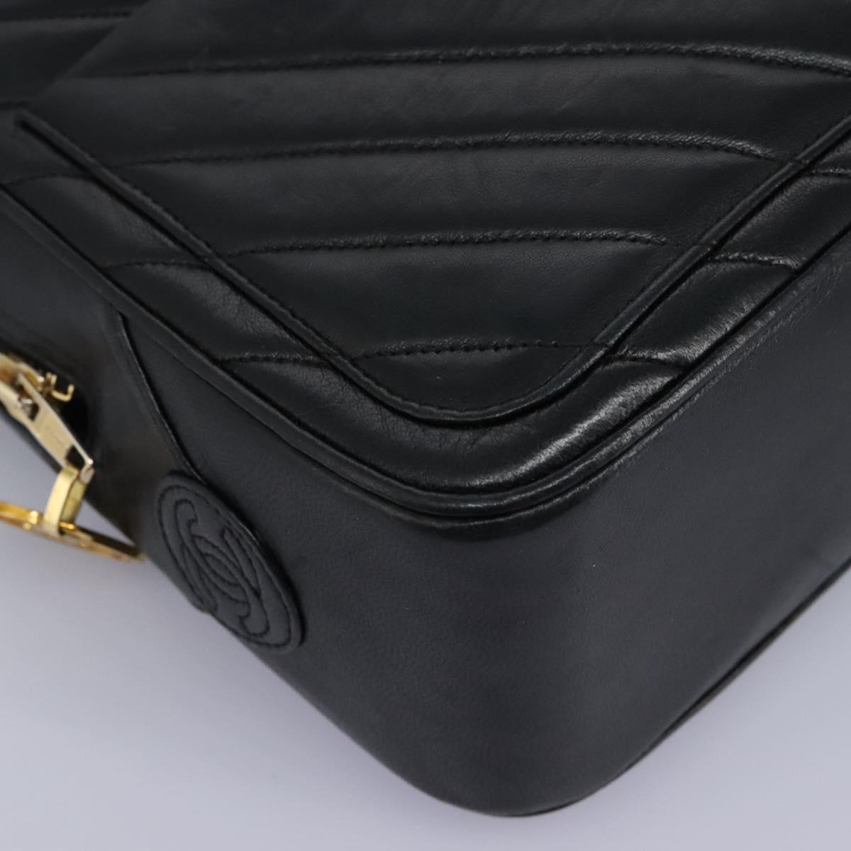 Chanel V Stitch Leather, BLACK, LEATHER, Handbag