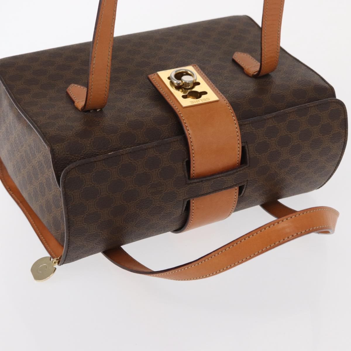 Celine Vintage Macadam Handbag Canvas and Leather, BROWN, CANVAS, Handbag