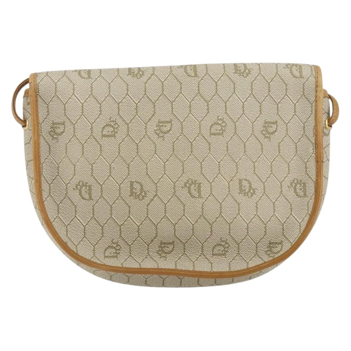Christian Dior Vintage Honeycomb Flap Crossbody Bag Canvas and Leather, BEIGE, CANVAS, Shoulder bag