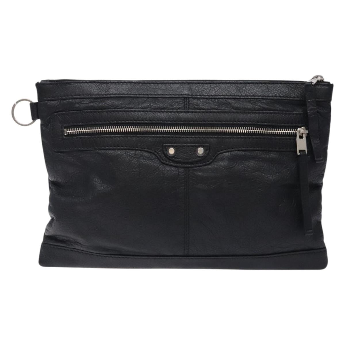 Balenciaga Classic City Clip Pouch Leather, BLACK, LEATHER, Clutche & pouche