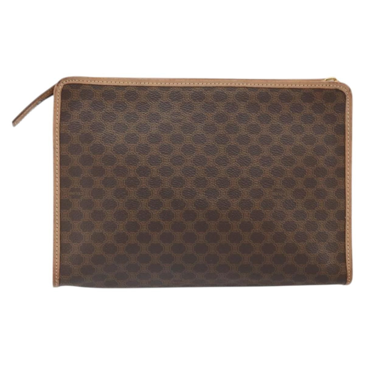 Celine Macadam Pochette Canvas and Leather, BROWN, CANVAS, Clutche & pouche