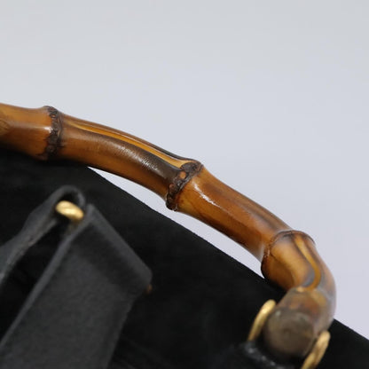 Gucci Vintage Bamboo Backpack Suede and Leather, Black, Suede, Backpack