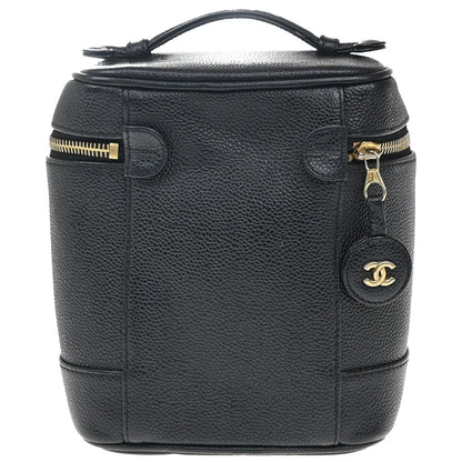 Chanel Vintage Timeless Cosmetic Case Caviar, BLACK, LEATHER, Clutche & pouche