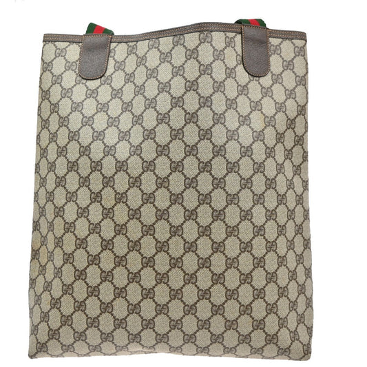 Gucci Vintage Web Strap Tote GG Coated Canvas, BEIGE, PVC, Tote bag