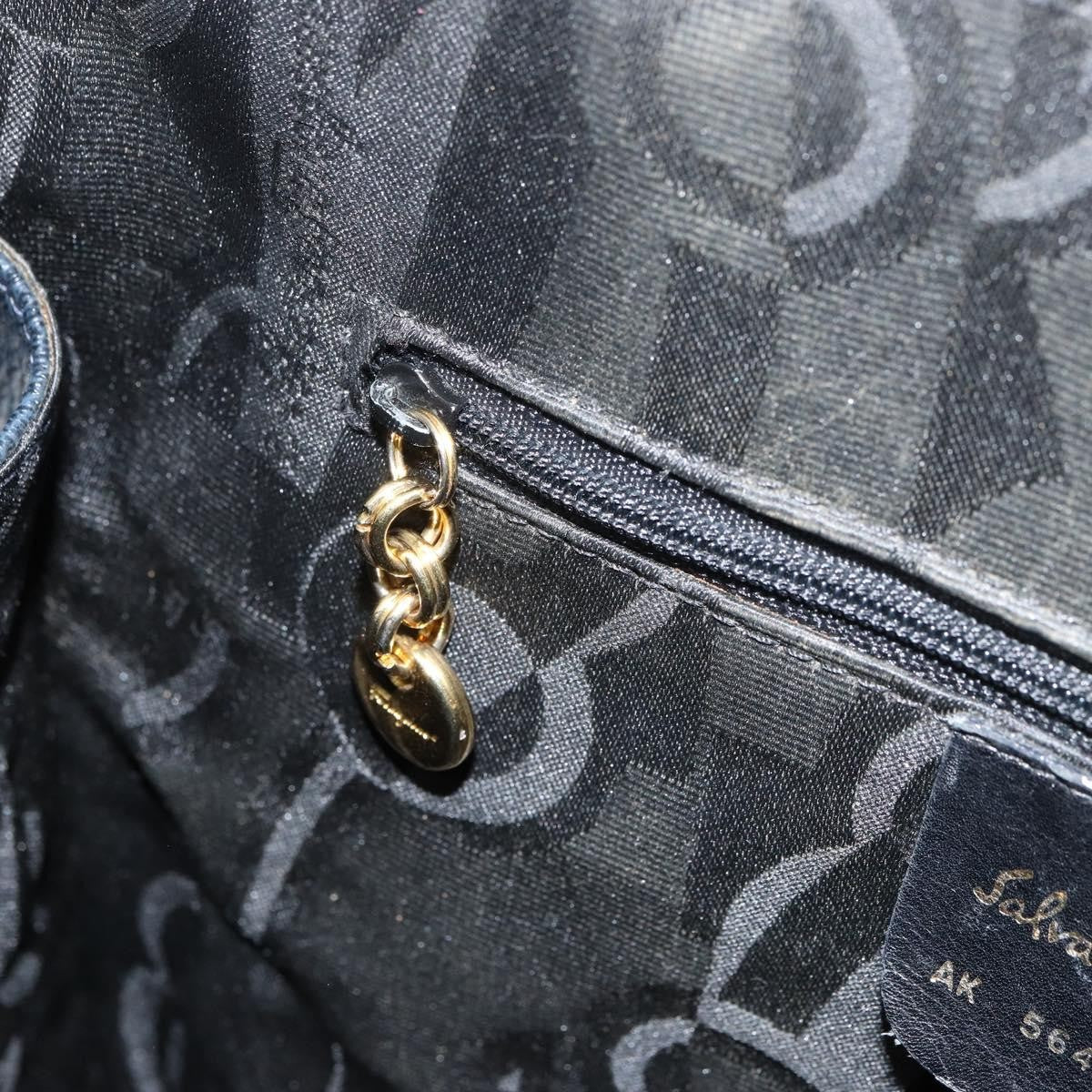 Salvatore Ferragamo Gancini handbag Leather, NAVY, LEATHER, Handbag