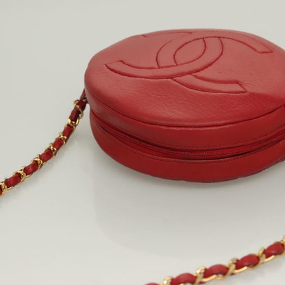 Chanel Vintage Round Tassel Crossbody Bag Quilted Lambskin, RED, LEATHER, Shoulder bag