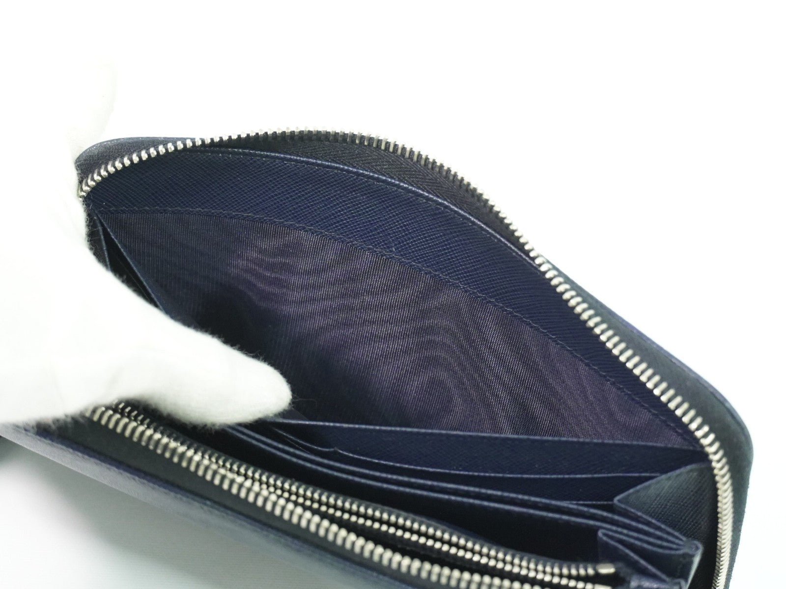 Prada Saffiano Wallet Leather, NAVY, LEATHER, Wallets