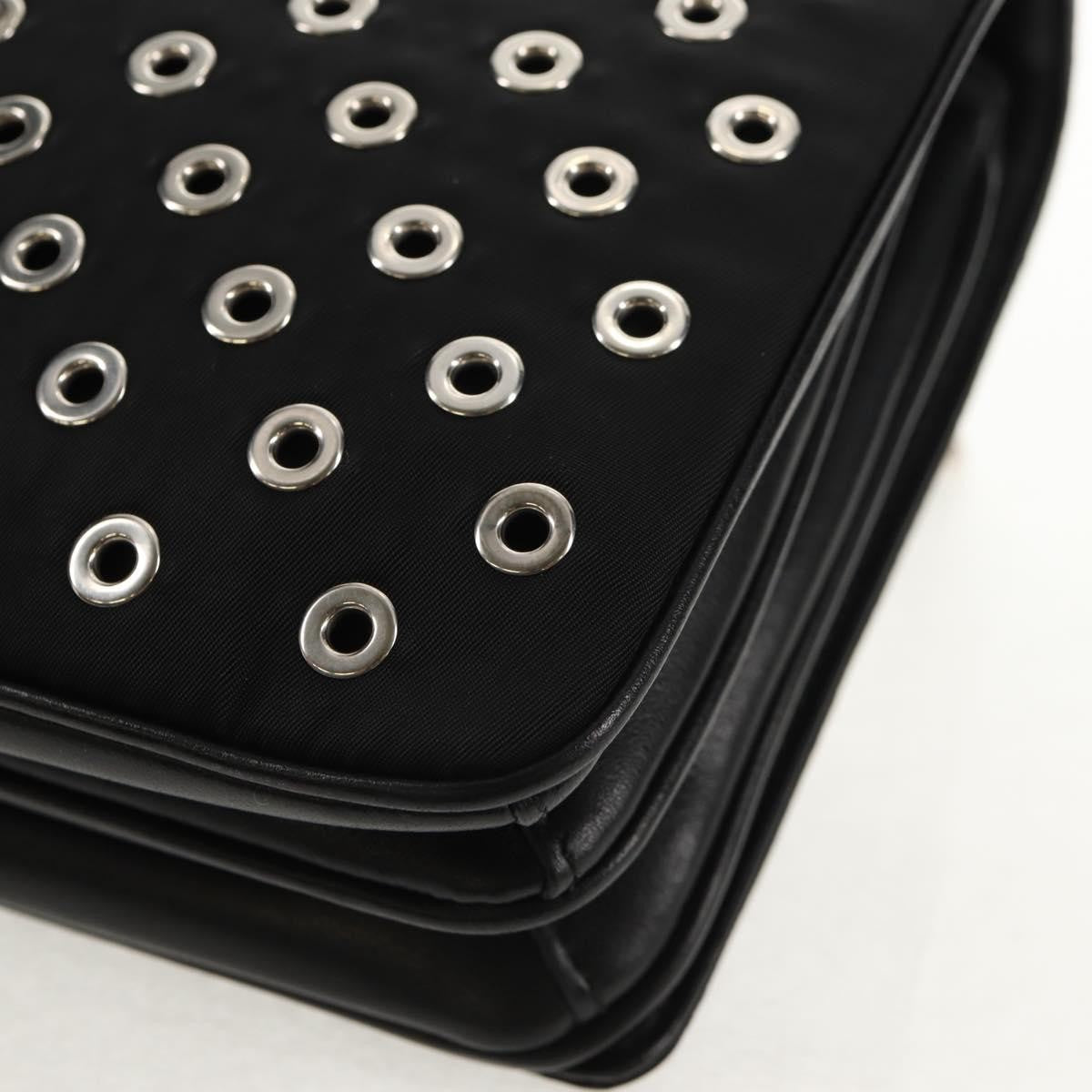 Prada Grommet Chain Flap Shoulder Bag Tessuto with Soft Calf, BLACK, NYLON, Shoulder bag