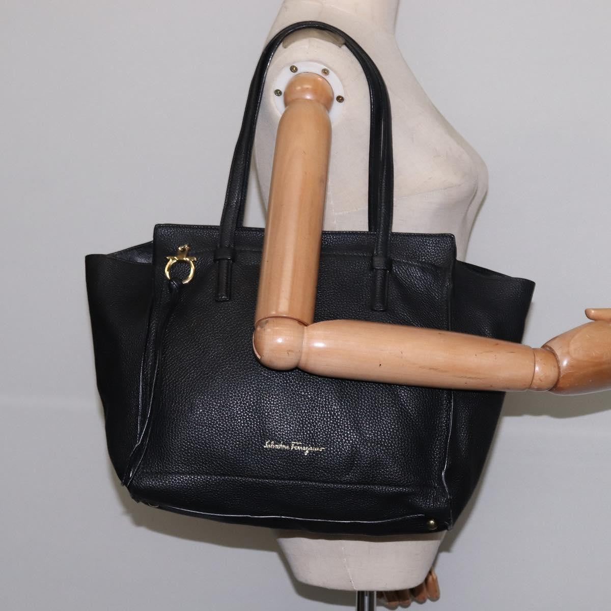 Salvatore Ferragamo Amy Tote Pebbled Leather, BLACK, LEATHER, Tote bag