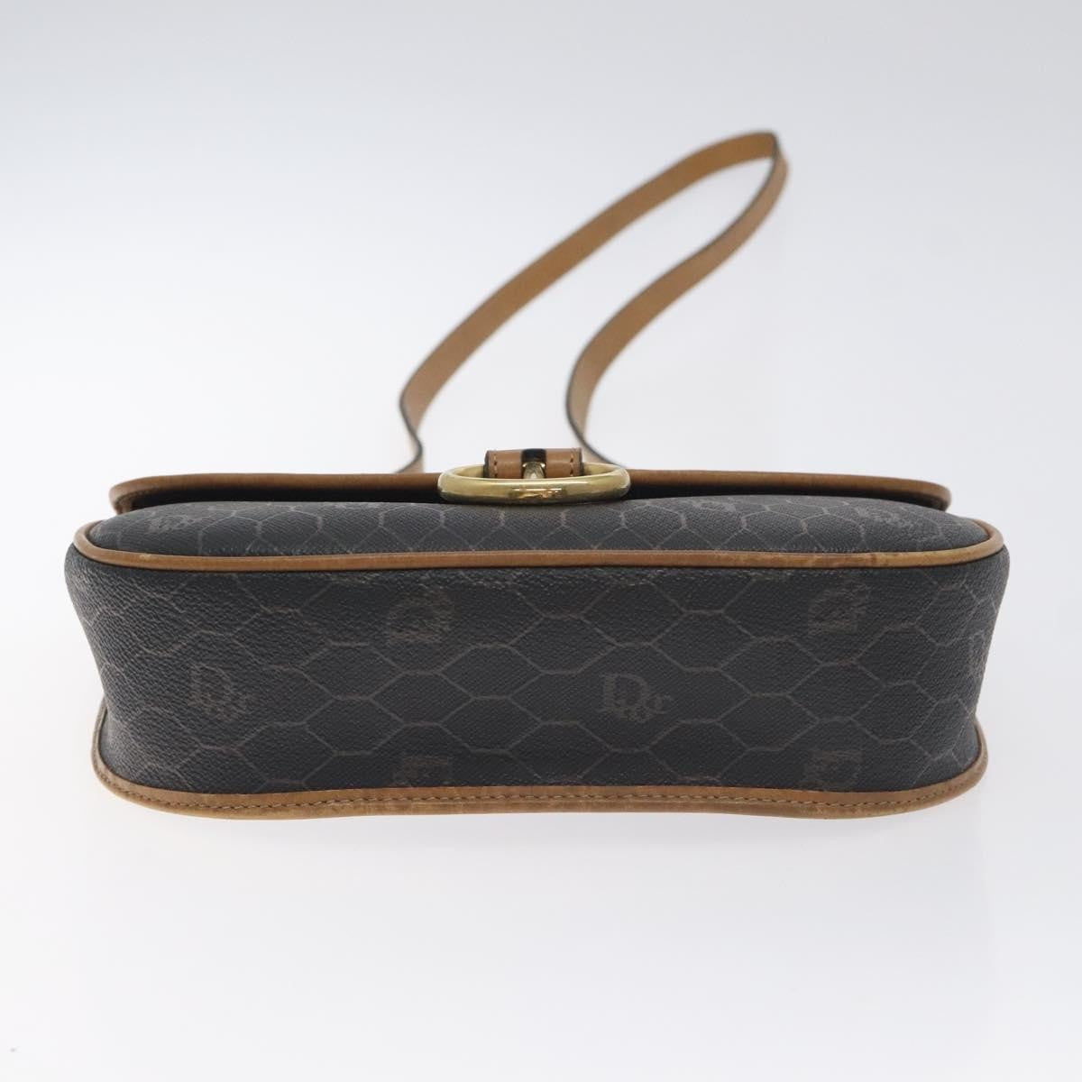 Christian Dior Vintage Honeycomb Flap Crossbody Bag Coated Canvas, BLACK, CANVAS, Crossbody bag