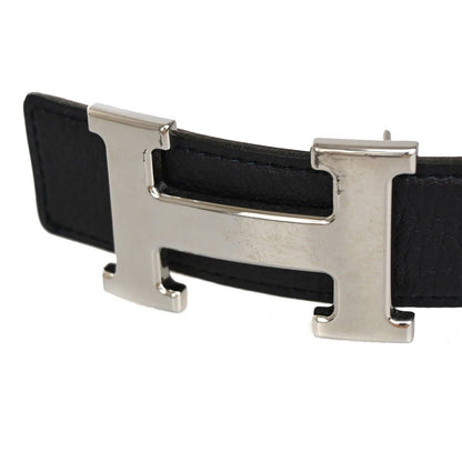Hermes Constance Reversible Belt Leather, NAVY, LEATHER, Belts
