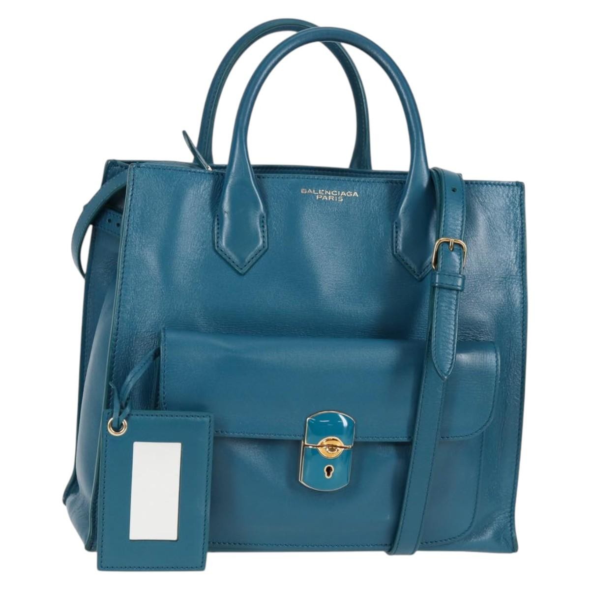 Balenciaga Padlock All Afternoon Tote Leather, BLUE, LEATHER, Handbag