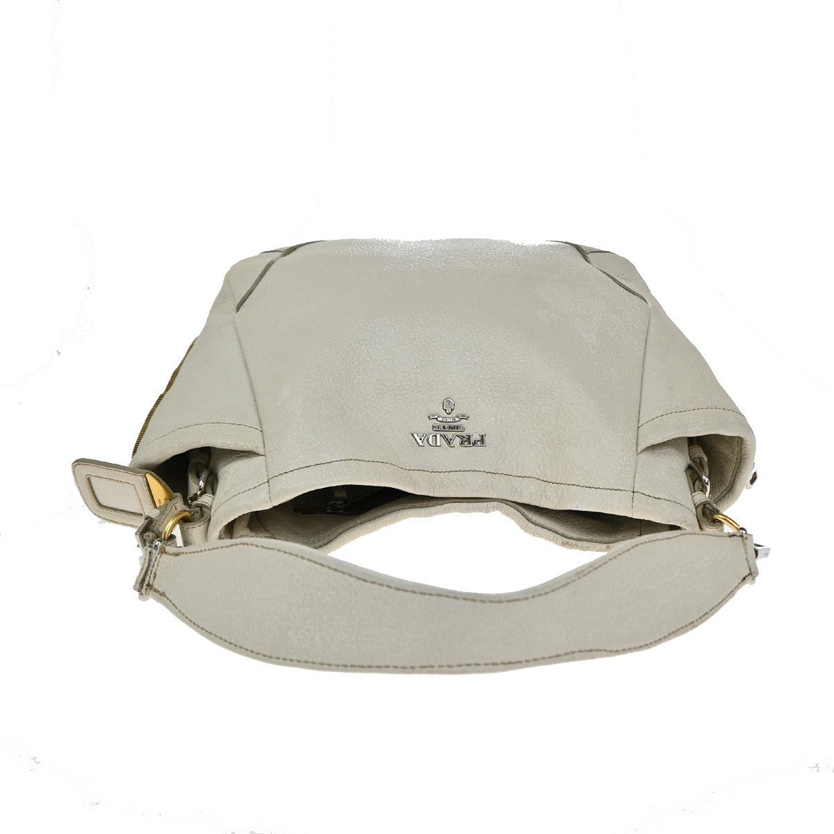 Prada Side Pocket Zip Hobo Vitello Daino, WHITE, LEATHER, Shoulder bag