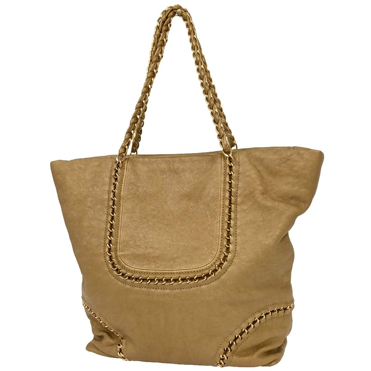 Chanel Luxe Ligne Zipped Tote Leather, GOLD, LEATHER, Tote bag