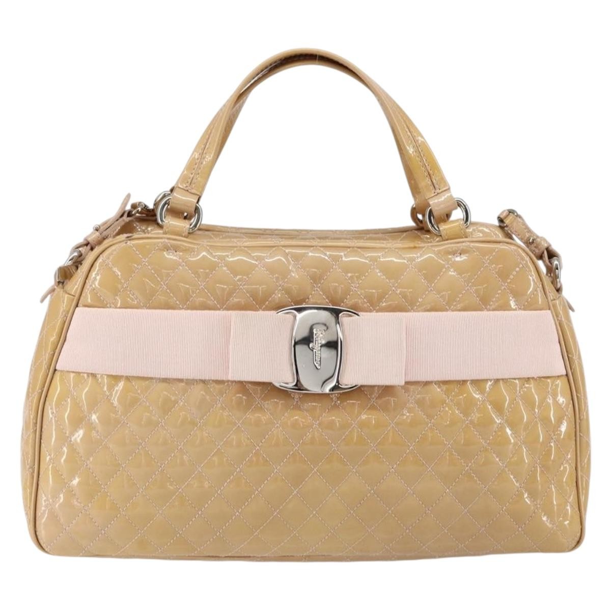 Salvatore Ferragamo Vala Handbag Patent leather, BEIGE, PATENT_LEATHER, Handbag