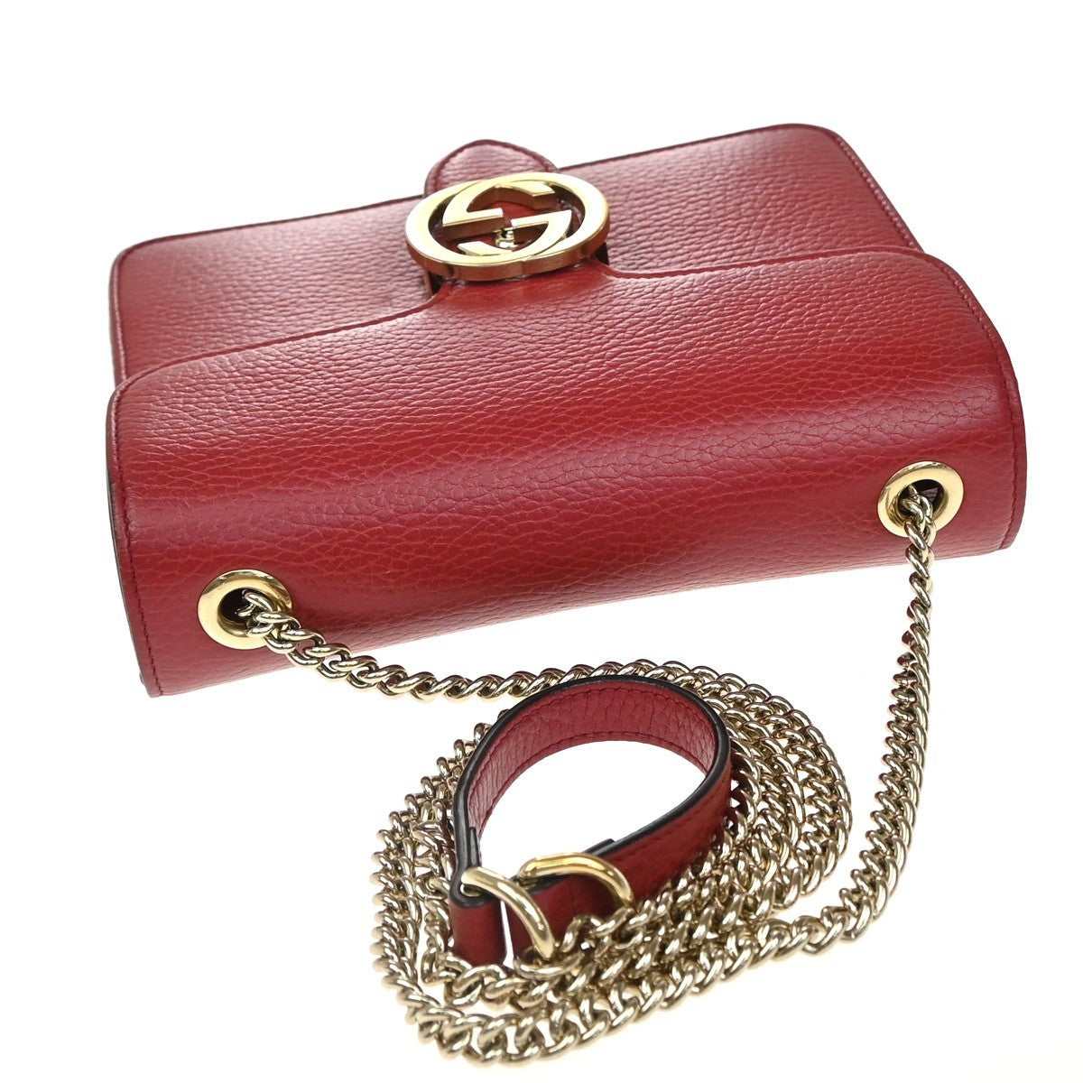 Gucci Interlocking Shoulder Bag Leather, RED, LEATHER, Shoulder bag