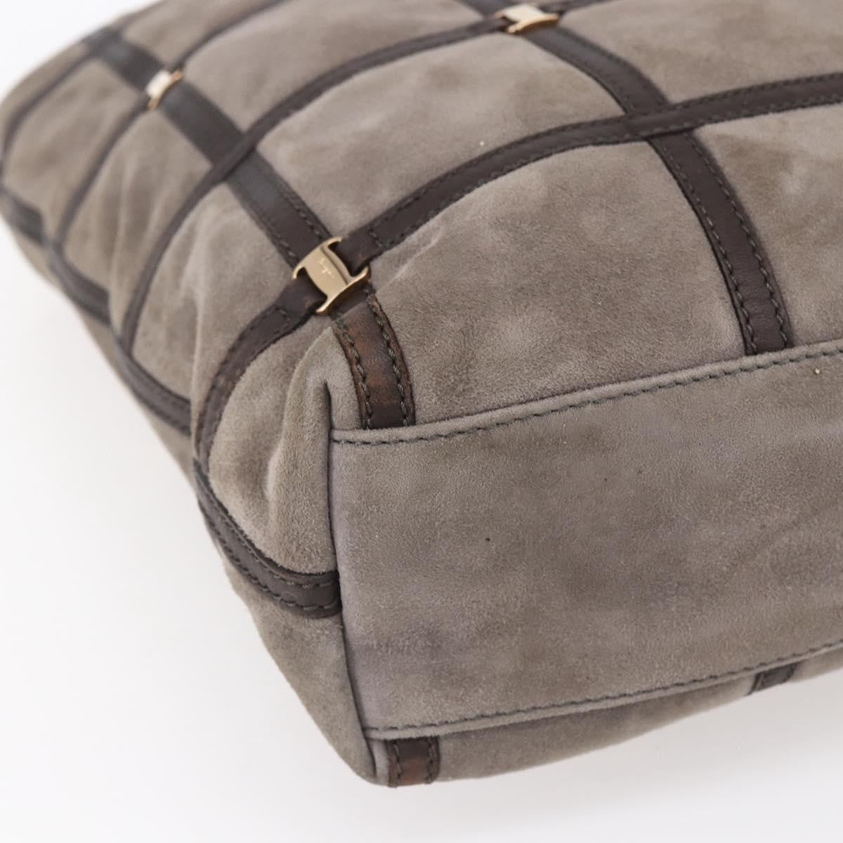 Salvatore Ferragamo Vala Shoulder Bag Suede, BROWN, SUEDE, Shoulder bag