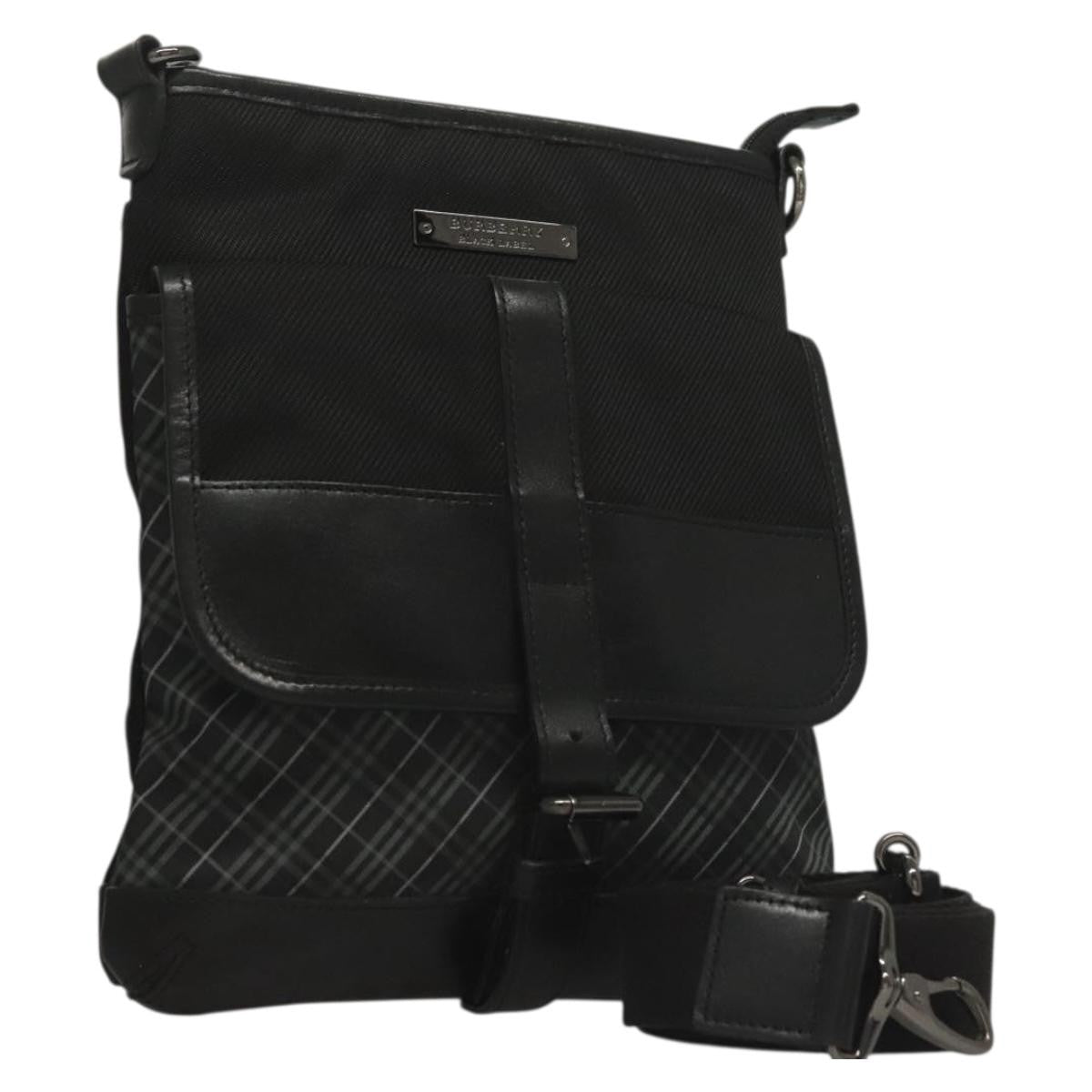 Burberry Front Pocket Messenger Bag Haymarket Canvas, BLACK, CANVAS, Shoulder bag