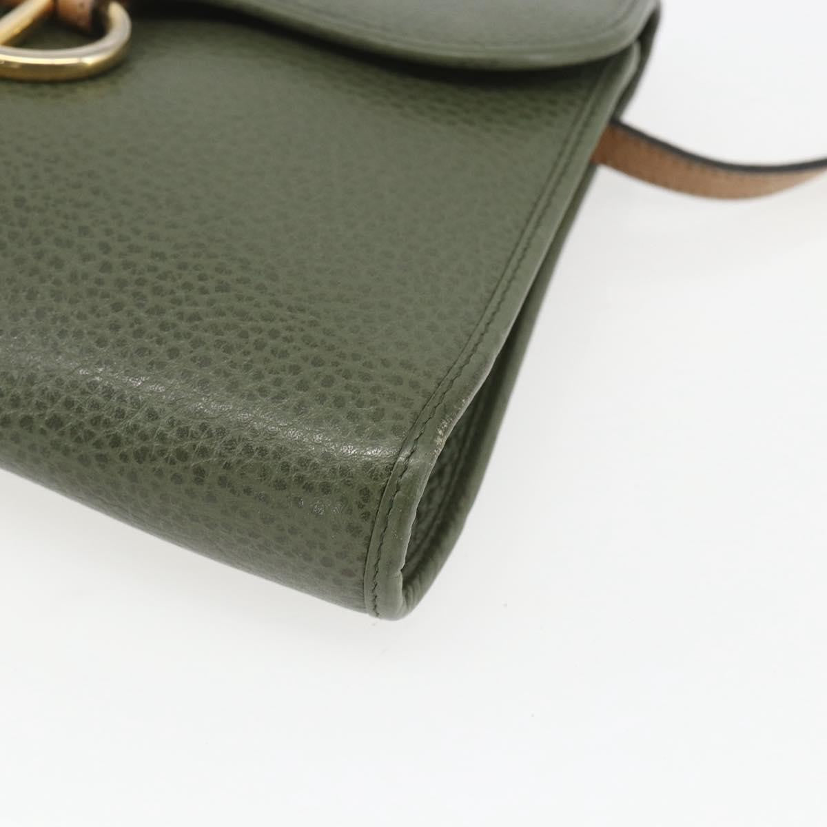 Christian Dior Vintage CD Flap Shoulder Bag Leather, KHAKI, LEATHER, Shoulder bag