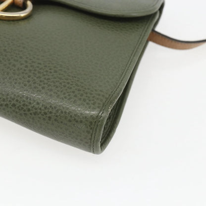 Christian Dior Vintage CD Flap Shoulder Bag Leather, KHAKI, LEATHER, Shoulder bag