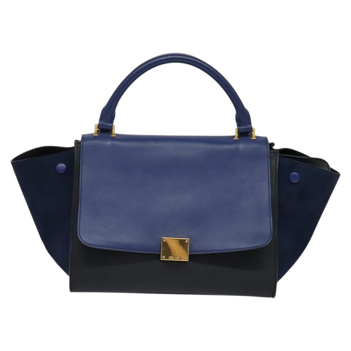 Celine Trapeze Bag Leather with Suede, NAVY, LEATHER, Handbag