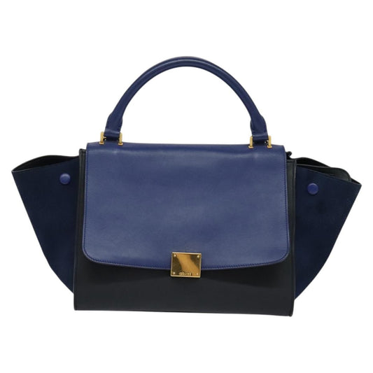Celine Trapeze Bag Leather with Suede, NAVY, LEATHER, Handbag