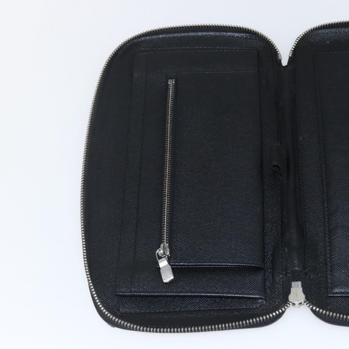 Louis Vuitton Atoll Organizer Wallet Taiga Leather, BLACK, LEATHER, Clutche & pouche