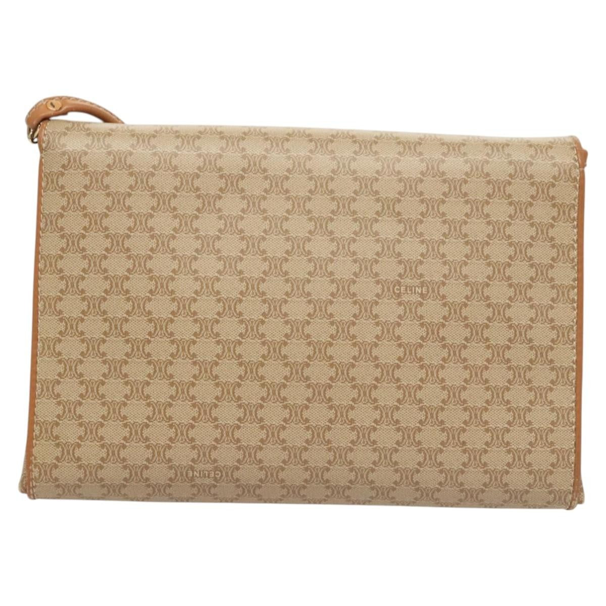 Celine Vintage Macadam Shoulder Bag Canvas, BEIGE, CANVAS, Shoulder bag