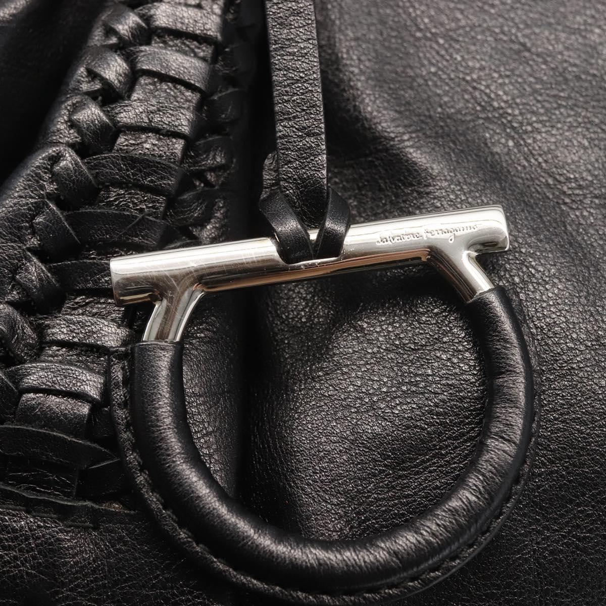 Salvatore Ferragamo Gancini Tote Leather, BLACK, LEATHER, Tote bag