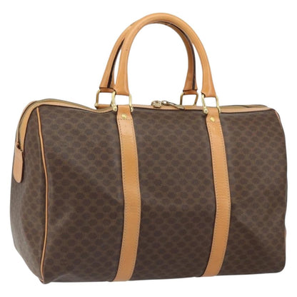 Celine Vintage Macadam Boston bag Canvas and Leather, BROWN, PVC, Travel bag