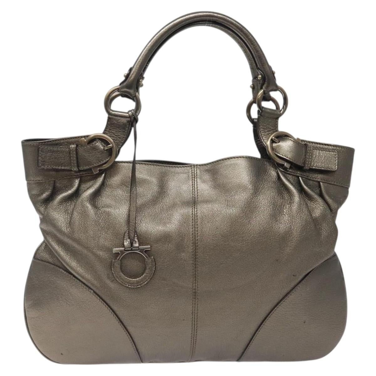 Salvatore Ferragamo Gancini Tote Leather, SILVER, LEATHER, Tote bag