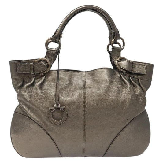 Salvatore Ferragamo Gancini Tote Leather, SILVER, LEATHER, Tote bag