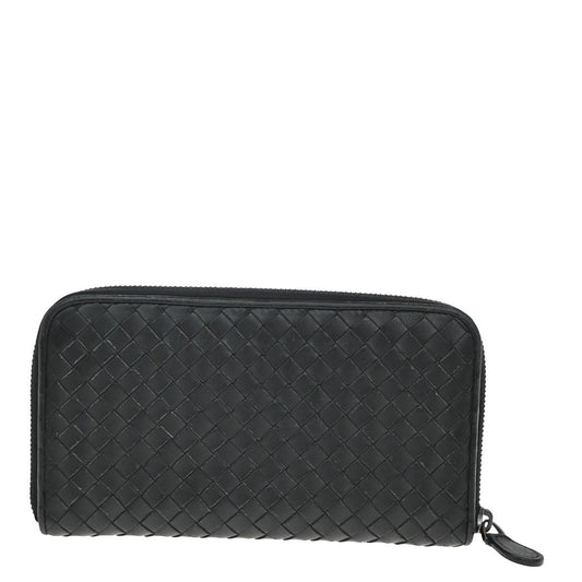 Bottega Veneta Intrecciato Long Zip  Wallet Leather, Black, Leather, Wallet