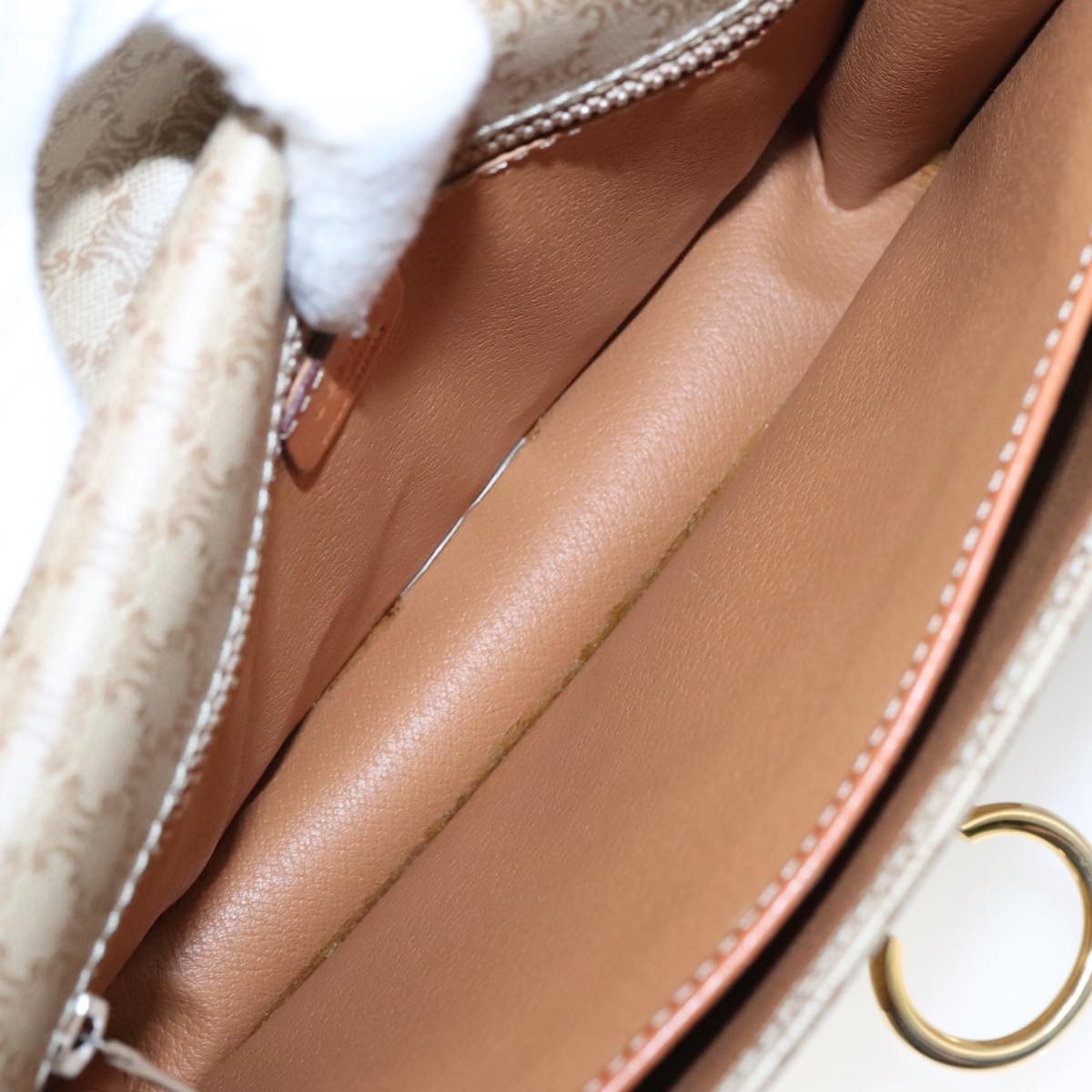Celine Vintage Macadam Shoulder Bag Canvas and Leather, Beige, Canvas, Shoulder Bag