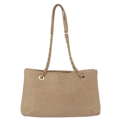 Chanel Medallion Charm Tote Chevron Wrinkled Lambskin, BEIGE, LEATHER, Tote bag