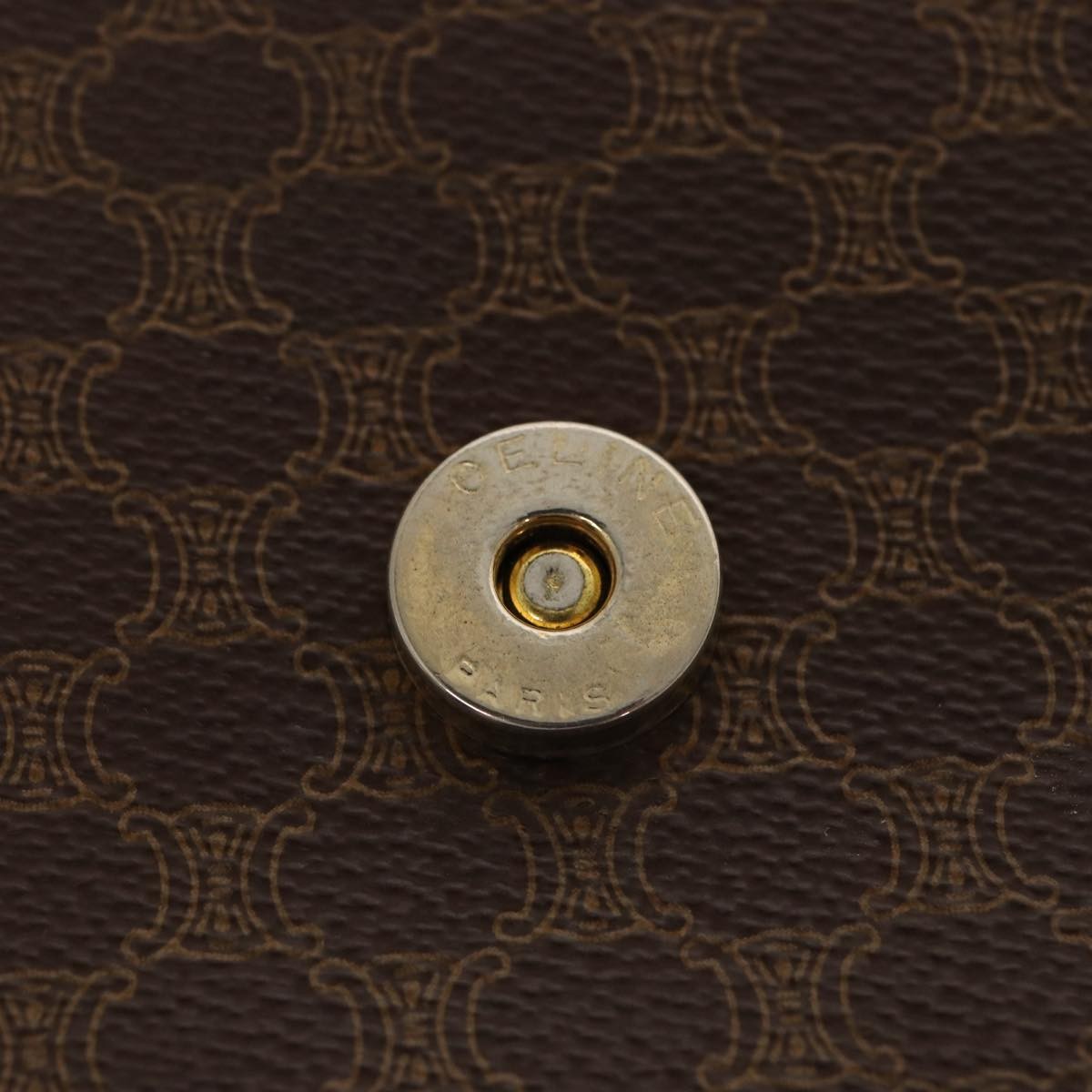 Celine Vintage Macadam Circle Logo Shoulder Bag Canvas and Leather, BROWN, CANVAS, Shoulder bag