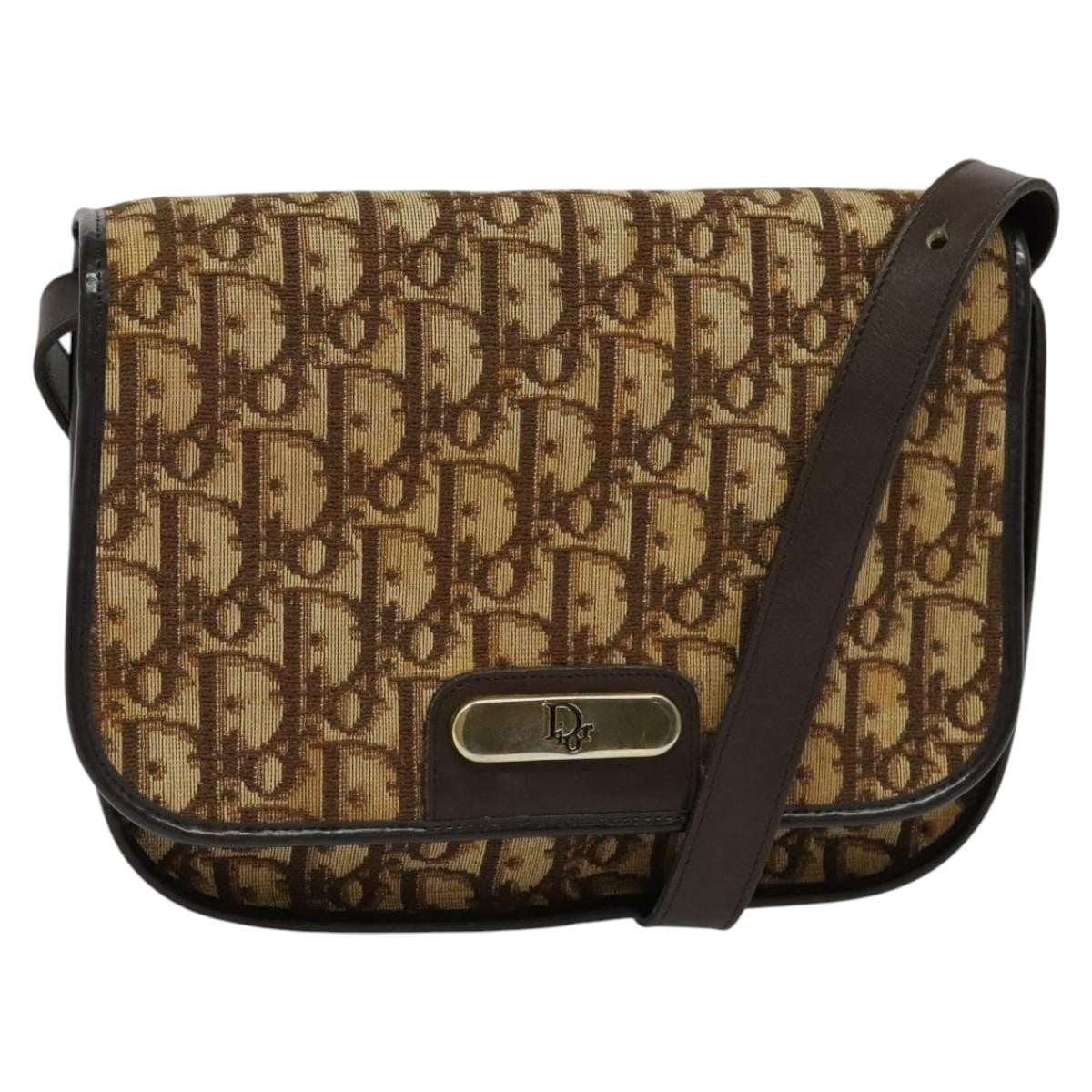 Christian Dior Vintage Trotter Flap Shoulder Bag Canvas, BROWN, CANVAS, Shoulder bag