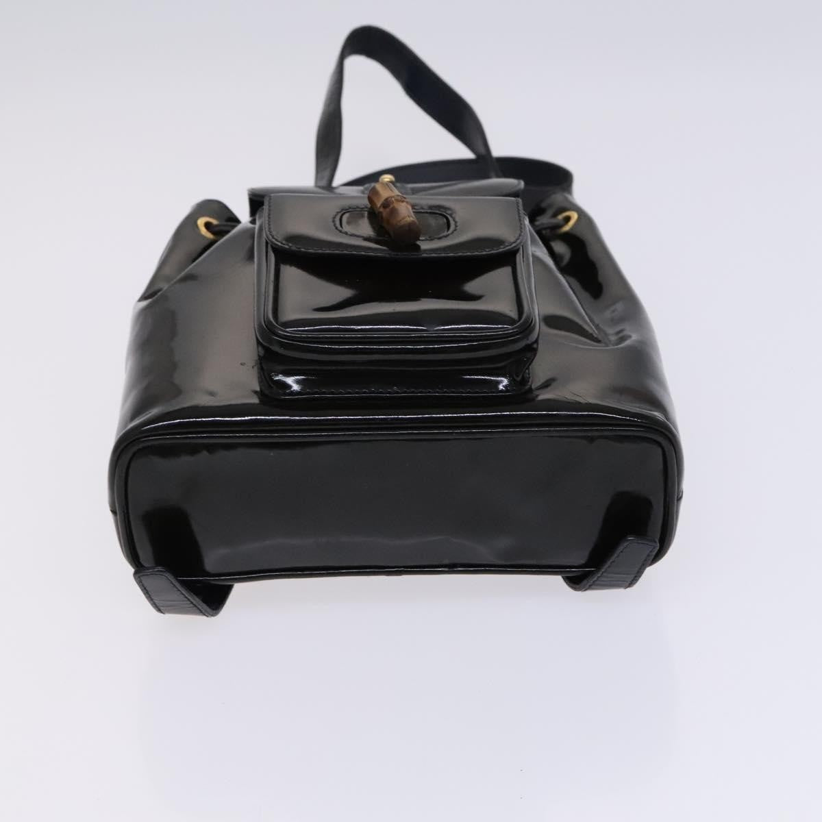 Gucci Vintage Bamboo Backpack Patent, Black, Patent Leather, Backpack