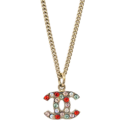 Chanel CC Pendant Necklace Multicolor Crystal Embellished Metal, GOLD, GOLD_PLATED, Necklace