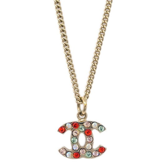Chanel CC Pendant Necklace Multicolor Crystal Embellished Metal, GOLD, GOLD_PLATED, Necklace