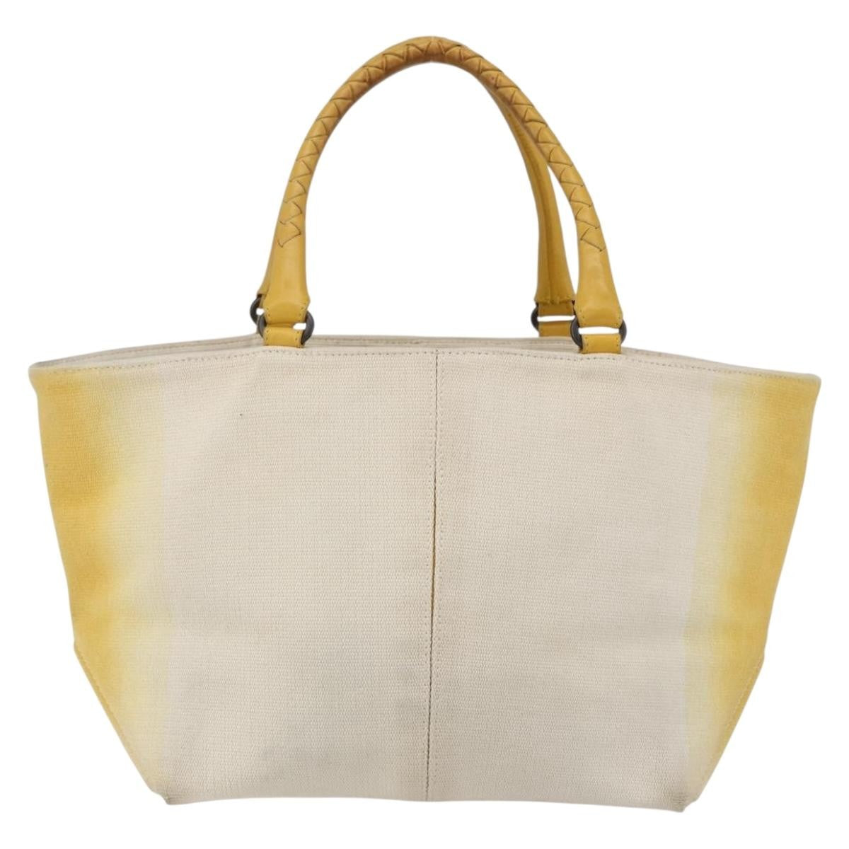 Bottega Veneta Braided Handle Open Tote Bag Canvas with Leather, YELLOW, CANVAS, Tote bag