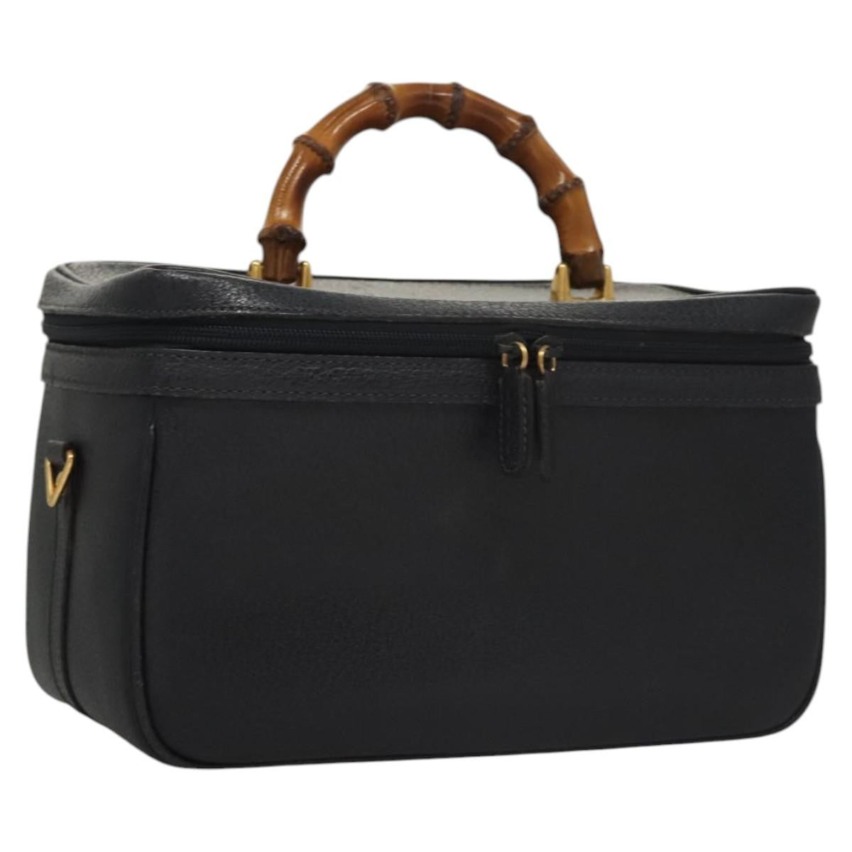 Gucci Vintage Bamboo Vanity Case Leather, NAVY, LEATHER, Handbag