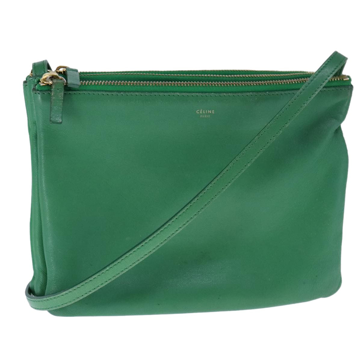 Celine Trio Crossbody Bag Leather, GREEN, LEATHER, Crossbody bag