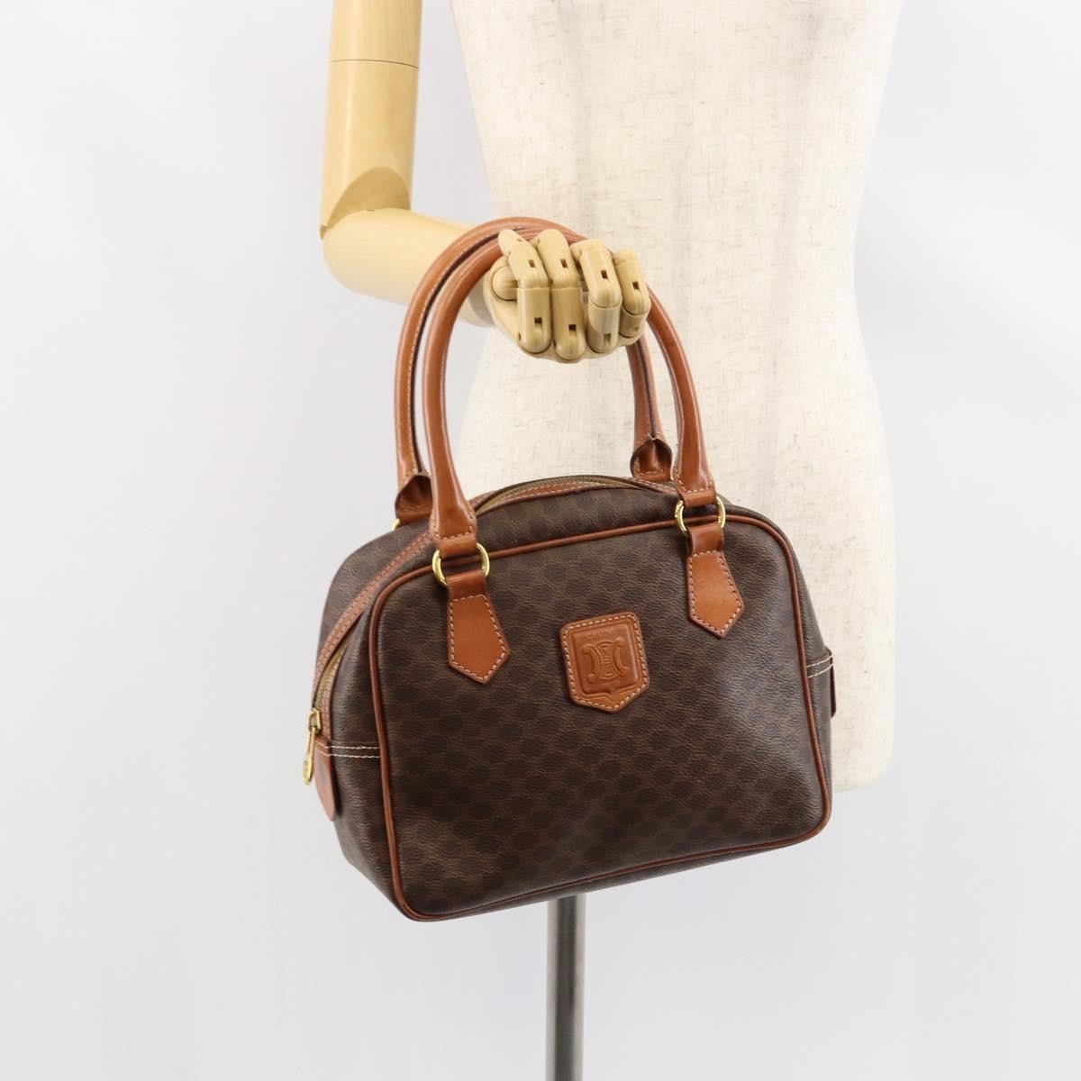 Celine Macadam Handbag Macadam with leather, BROWN, CANVAS, Handbag