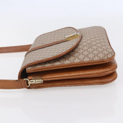 Celine Vintage Macadam Shoulder Bag Canvas and Leather, BEIGE, CANVAS, Shoulder bag