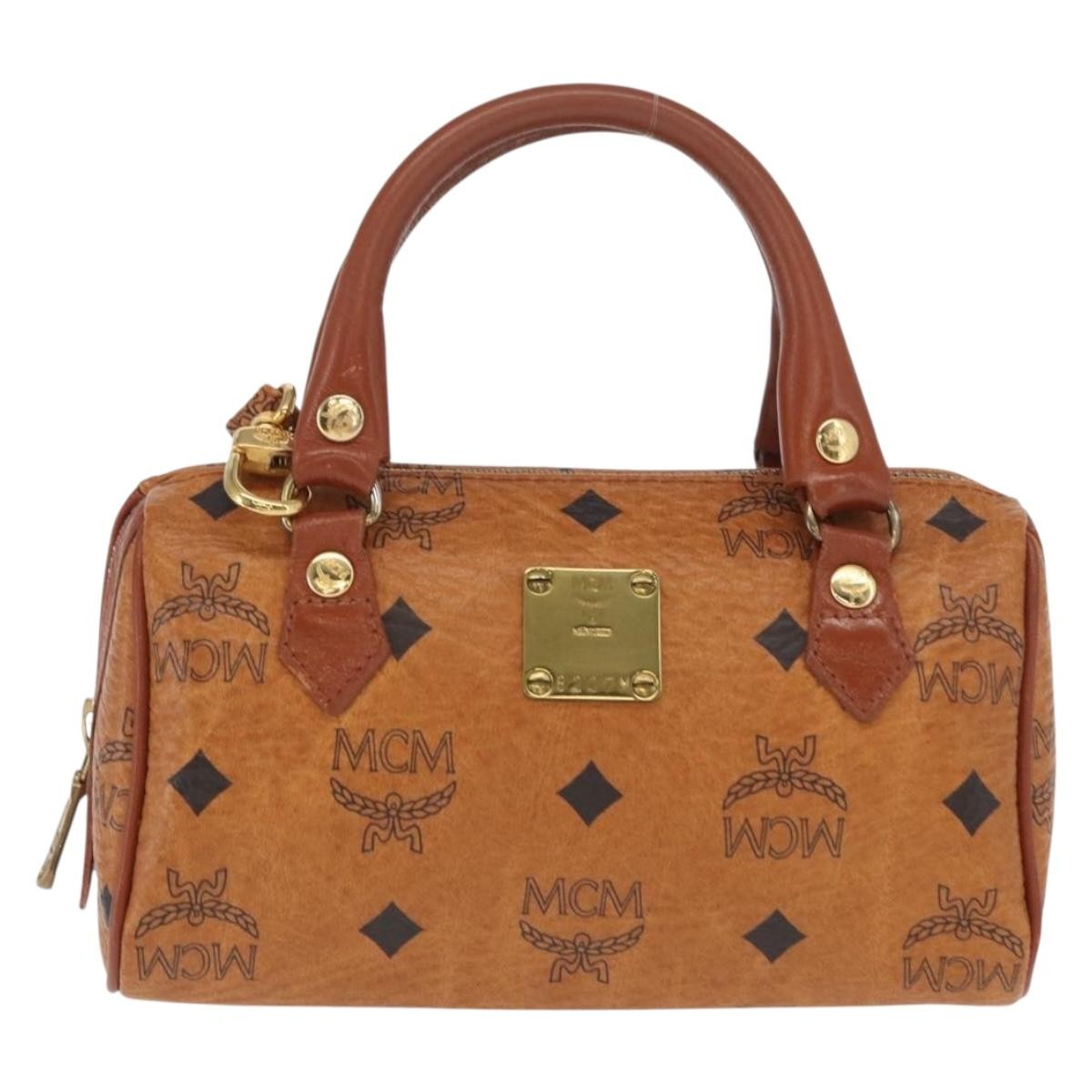 MCM Visetos Handbag Canvas and Leather, Brown, Canvas, Handbag