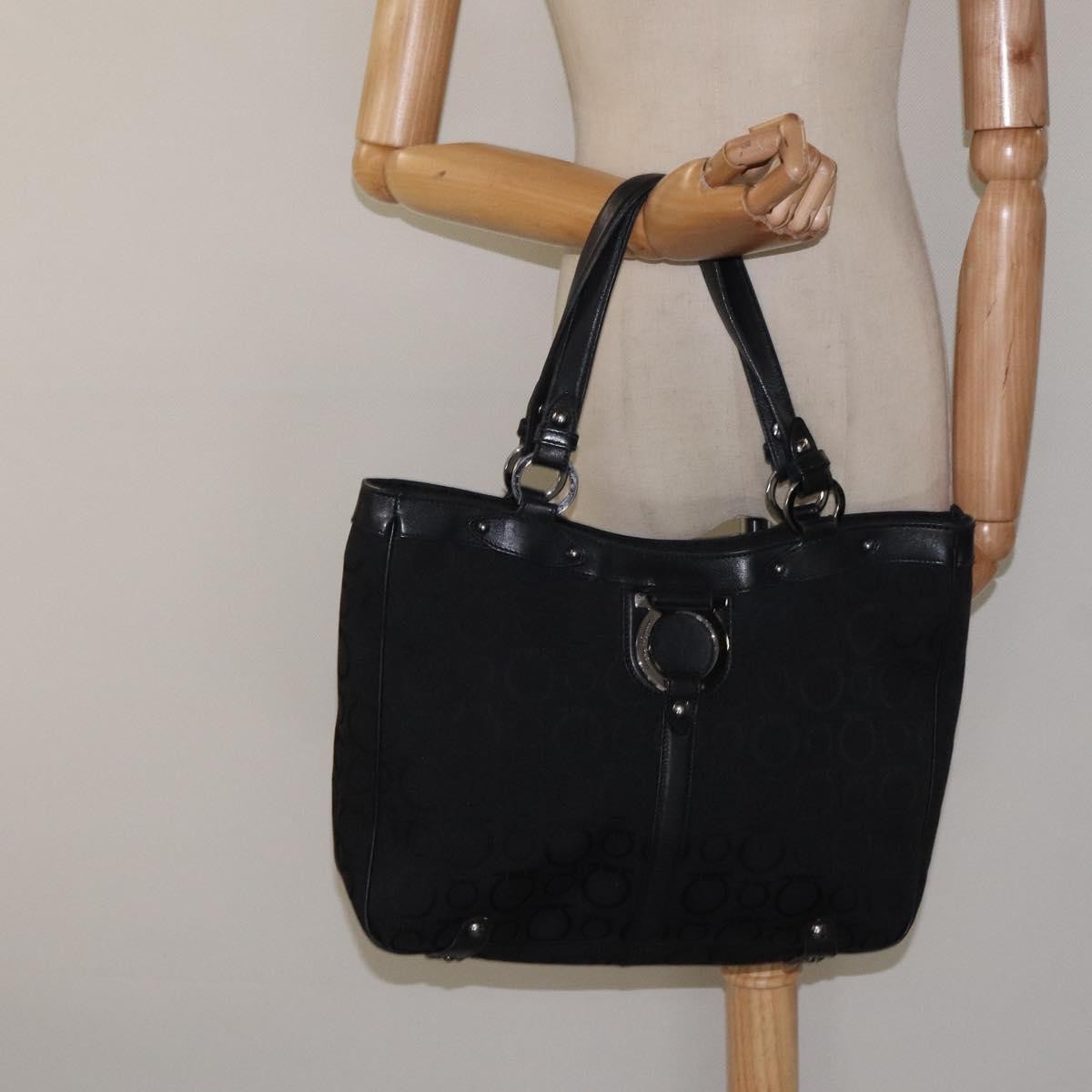 Salvatore Ferragamo Gancini Tote Gancini Canvas, BLACK, CANVAS, Tote bag