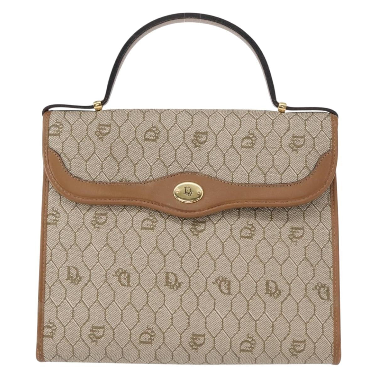 Christian Dior Vintage Honeycomb Handbag Canvas Leather, BEIGE, CANVAS, Handbag